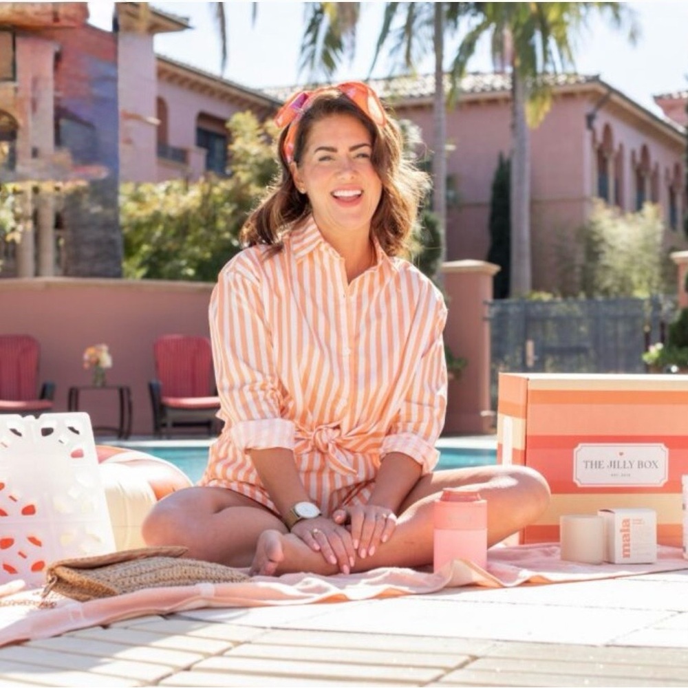 Sun set Striped Button Down Shirt - peach and White